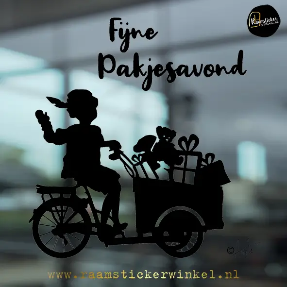Raamsticker bakfiets pakjes piet Sinterklaas raamdeco feestdagen