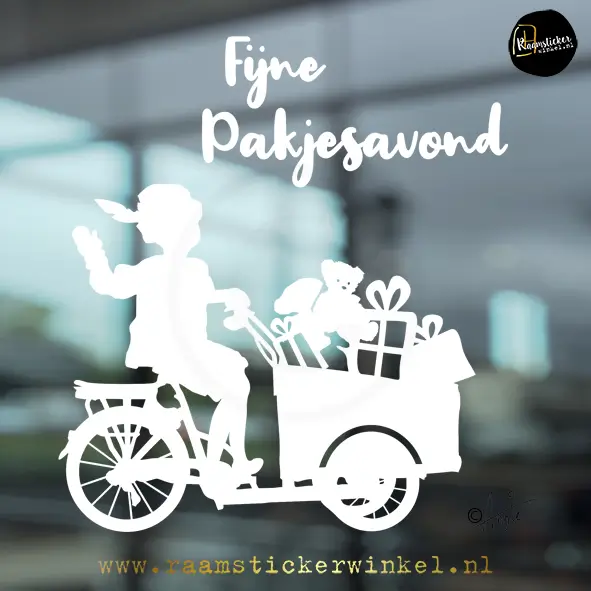 Raamsticker bakfiets kado Piet sinterklaas decoratie pakjes bak