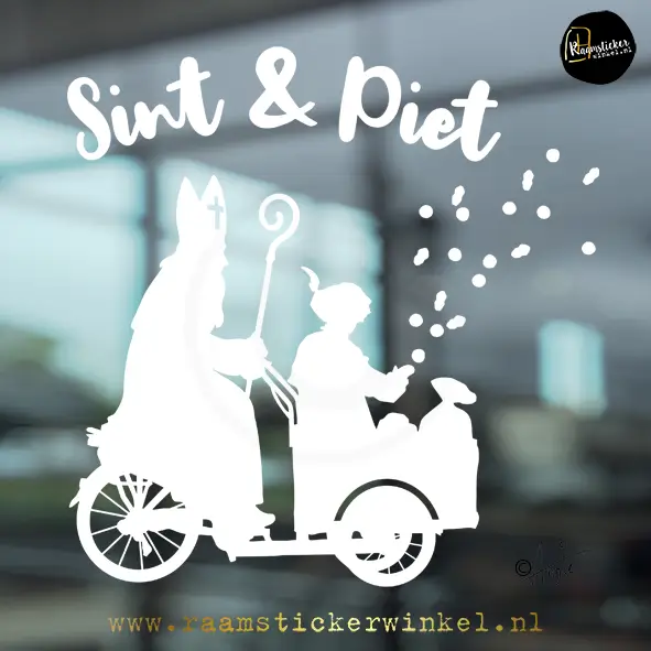 Raamsticker bakfiets Sint en Piet Sintklaas raamdeco feestdagen