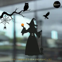 halloween-raamsticker-heks-met-glazen-bol